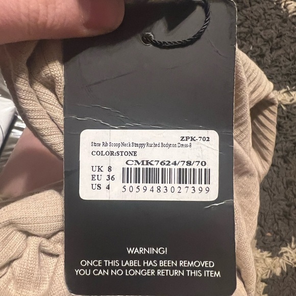 NWT Pretty Little Thing Stone Rib Scoop Neck Strappy Ruched Bodycon Dress - Picture 5 of 9